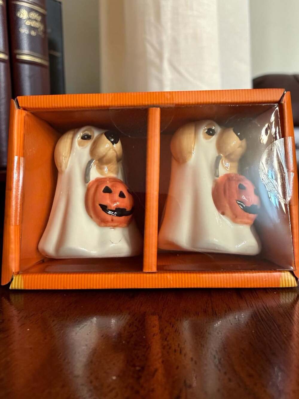 Creepy Critters Halloween Dog Salt And Pepper Shakers Ghost Costume